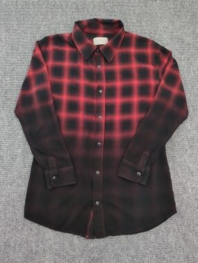 ORO Los Angeles Rion Plaid Shirt Red Black Ombre Snap Button Size M Never Worn